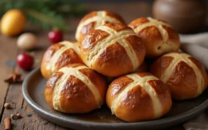 freshly baked sourdough hot cross buns